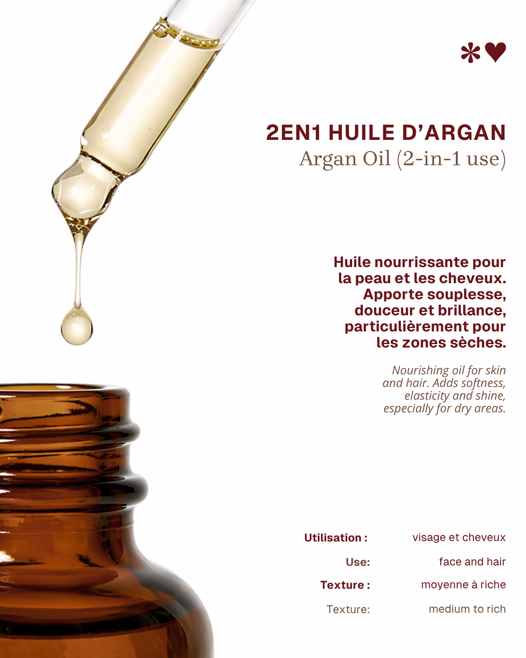 Argan oil – Nourishes and brightens dry skin and dull hair x 3 (40%)
